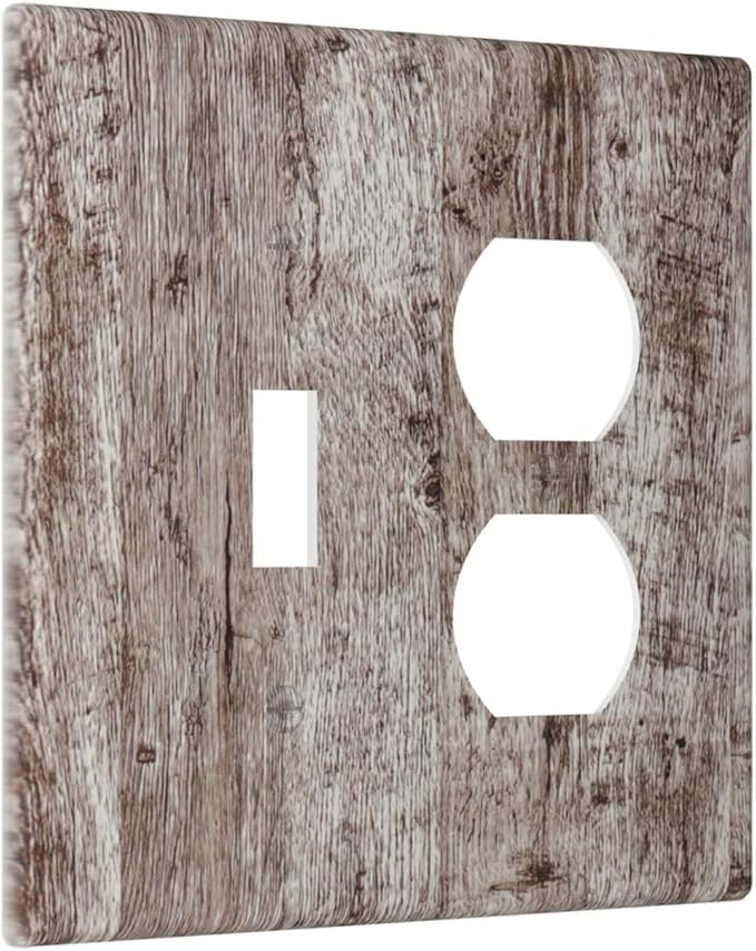 Outlet Covers Rustic Wood Grey Brown Vintage Wooden Plank 2 Gang Decorative Switch Plates 1 Toggle Duplex Combo Light Switch Cover GFCI Socket Cover WallPlates for Farmhouse Home Decor