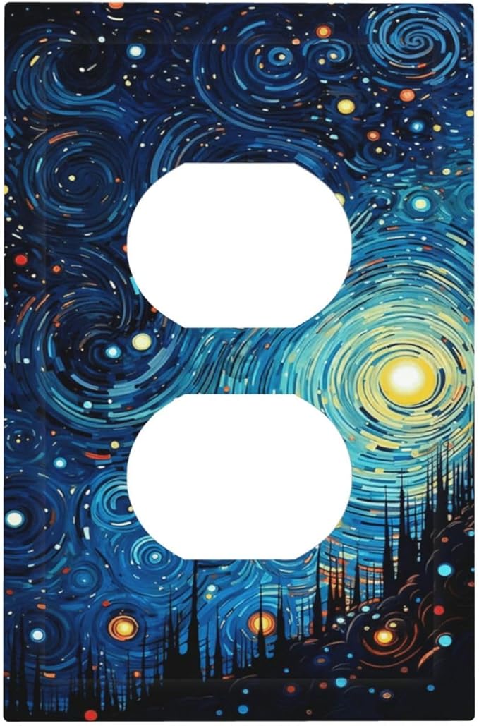 Outlet Covers Abstract Starry Night Style 1 Gang Duplex Light Switch Cover Plate Decorative Switch Plate Covers Electrical Socket Cover for Home living Room Decor