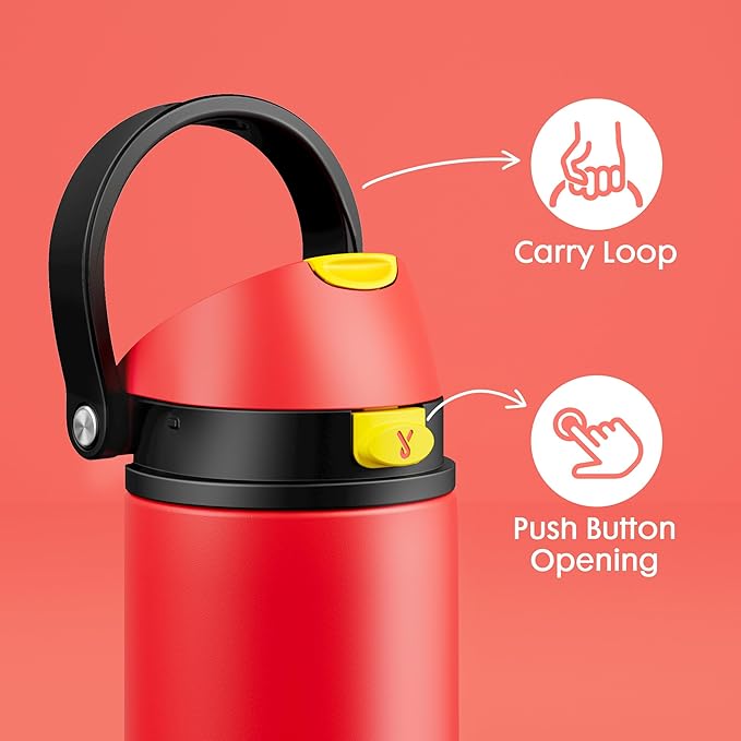 18 oz Kids Water Bottle for Sports: Meoky 18 oz Stainless Steel Insulated Water Bottle with 2-in-1 Straw and Spout Lid - Leak Proof, Cold for 24 Hours, BPA-Free for Teens Boys Girls, Heroic Red