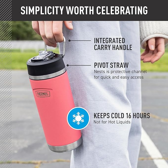 THERMOS ICON SERIES, Insulated Water Bottle with Straw Lid - 18 Ounce, Hot Pink - Stainless Steel Vacuum Insulated Water Bottle with Straw Lid