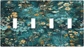Light Switch Covers Green Leaf Floral Boho Golden Flower Plant Quad Toggle Electrical Faceplate 4 Gang Wall Plate Decorative Switch Plates For Bed Room Cabin Decor