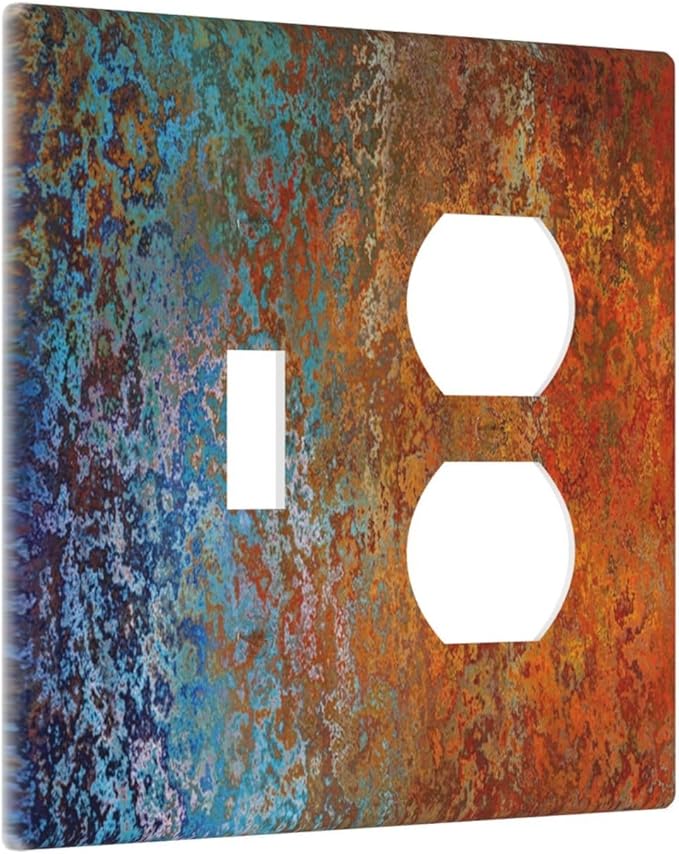 Light Switch Cover Red/Celestial Blue Rust Colorful Metal Rusty 2 Gang Outlet Cover 1 Toggle Duplex Decorative Switchplate Wall Plate Electrical Receptacle Art Faceplate for Bedroom Bathroom