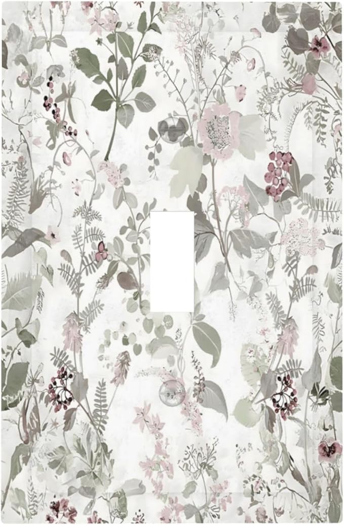 Boho Floral Leaf Vintage Watercolor Flower Decorative Light Switch Cover 1 Gang Single Toggle Device Electrical Faceplate Switchplates Decorator Outlet Wall Plate for Farmhouse Bedroom Decor