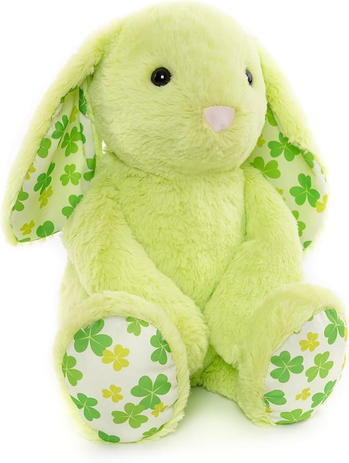 WEIGEDU Green Rabbit Bunny Stuffed Animal Plush Toy with Floppy Ears & Shamrock Print for Kids, Boys, Girls, Babies - Perfect, St. Patrick's Day, Birthday, Easter, Christmas, Bedtime Gift