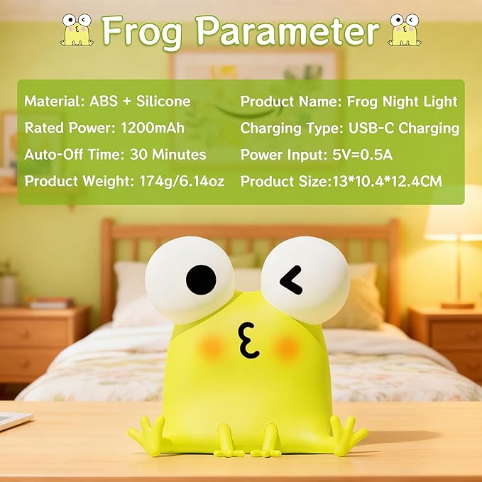 FAMIDUO Frog Night Light for Kids, Cute Funny LED Squishy Animal Silicone Lamp, Dimmable/Timer Nursery Night Light for Baby, Rechargeable Touch Bedside Lamp,Kids Room Decor, Boys Girls Birthday Gift