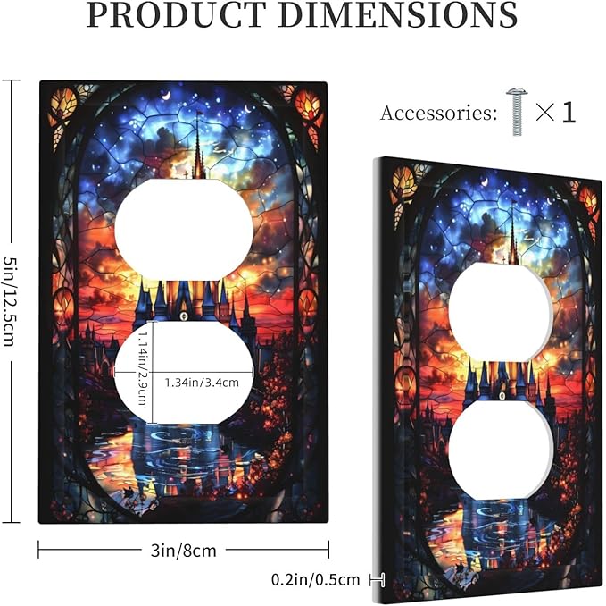 Medieval Fantasy Castle Magic Academy Outlet Covers 1 Gang Duplex Light Switch Cover Decorative Switch Plates Electrical Receptacle Faceplate Wall Plate for Kids Room Bedroom Decor
