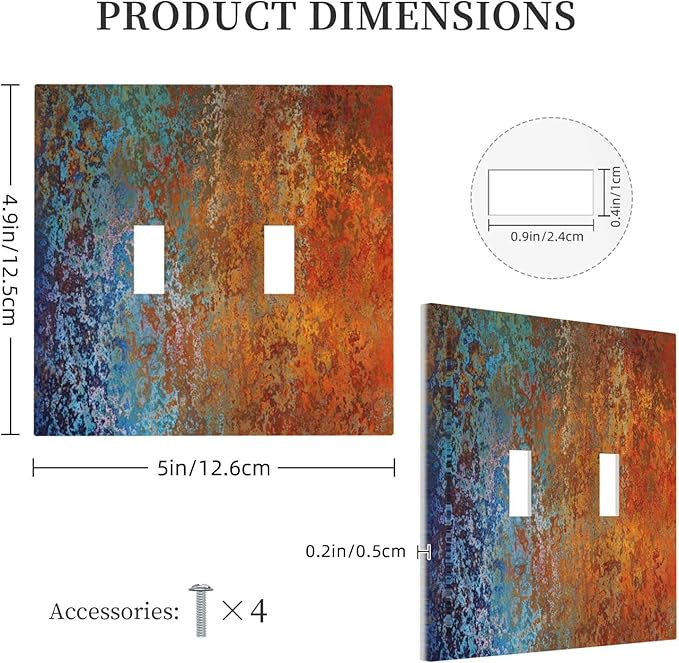 Decorative Switch Plate Covers Vintage Copper Rust 2 Gang Double Toggle Light Switch Cover Red Celestial Blue Flatprint Electric Wall Plate Dual Device Electrical Faceplate for Kitchen Room
