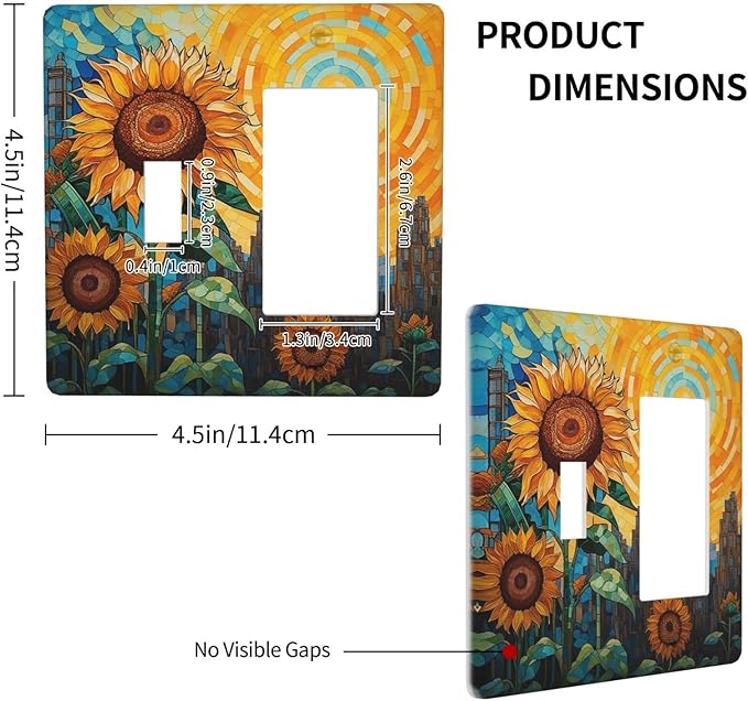 Abstract Sunflower Graffiti Floral Paint Art Flower Outlet Covers 1 Toggle 1 Rocker Combination Electrical Switch Plates Light Switch Cover Plate Decorative Wall Plate for Bedroom Living Room Decor
