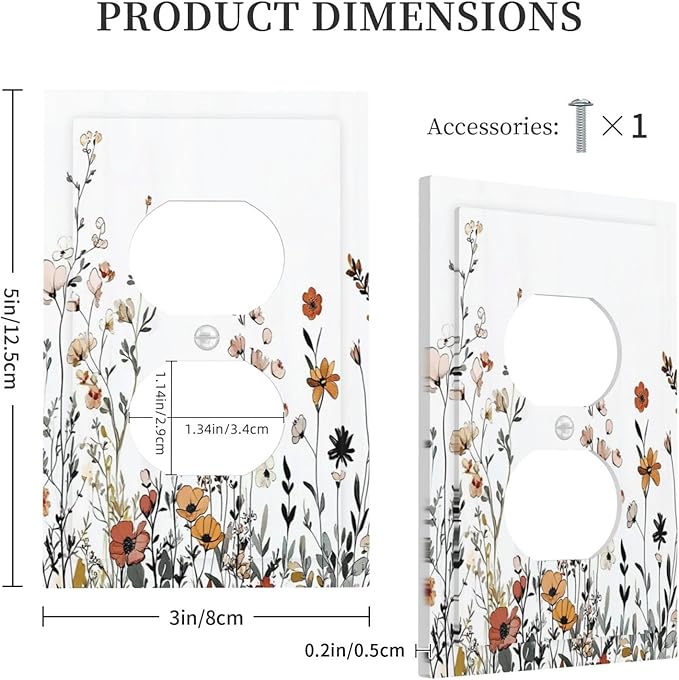 Outlet Covers Vintage Wildflower Colorful Plants Floral 1 Gang Duplex Light Switch Cover Decorative Switch Plates Electrical Receptacle Faceplate Wall Plate For Bed Room Living Room Decor