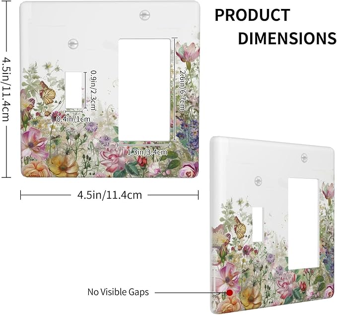 Outlet Covers Boho Wildflower Colorful Floral Butterfly 1 Toggle 1 Rocker Combination Decorative Wall Plate Electrical Switch Plates Light Switch Cover Plate For Bed Room Living Room
