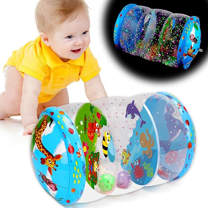 Crawling & Walking Baby Toys 6-12 Months Glowing Jumbo Inflatable Rolling Infant Toy 6 7 8 9 10 12-18 Month Old Tummy Time Sensory Development Light Up Toys for 1 2 Year Old Boy Girl Birthday Gifts