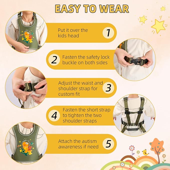 Safety Walking Harness for Big Kids 6-12, Anti-Elopement Vest Harness for Autism Special Needs ADHD, Reflective Leash with Handle for Autistic, Active Children, Adjustable Tether for Travel and Crowds