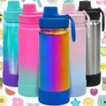 CHILLOUT LIFE 17 oz Kids Insulated Water Bottle for School with Leakproof Spout Lid and Cute Waterproof Stickers, Personalized Stainless Steel Thermos Flask Metal Water Bottle, Dishwasher Safe Color