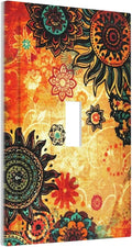 Red Orange Boho Bohemian Flower Floral Single Toggle Light Switch Plate Outlet Cover Decorative One Device Wall Plate 1-Gang Electrical Switch Faceplate