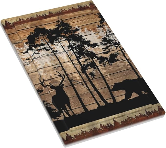 Rustic Mountain Forest Antler Elk Black Bear Deer Silhouettes Woodland Hunting Animals 1-Gang No Device Blank Wallplate Jumbo Size Unused Outlet and Light Switch Cover Decorative Plug Face Plate Cover