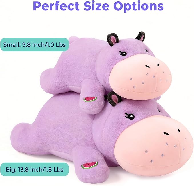 Onsoyours Original Weighted Hippo Stuffed Animals, Comfort Hippopotamus Plush Soft Cute Hugging Plushies Toys Gifts for Kids & Adults(9.8", 1.0lbs)