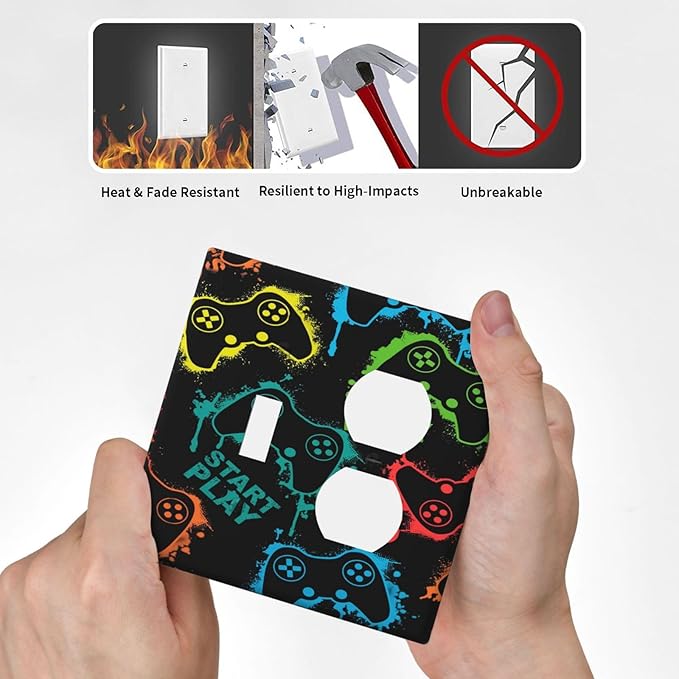 Gaming Hippie Gamer Modern Gamepad Colorful Graffiti Wallplates 1 Toggle 1 Duplex Switch Plate Electrical GFCI Faceplate Decorative Light Switch Covers for Kids Room Nursery Decor