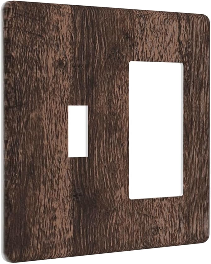Light Switch Cover Plate Rustic Brown Wood Plank Retro Wooden Board 2 Gang Toggle Rocker Combo Wall Plates Decorative Switch Plates and Outlet Covers Socket Cover for Farmhouse Home Decor