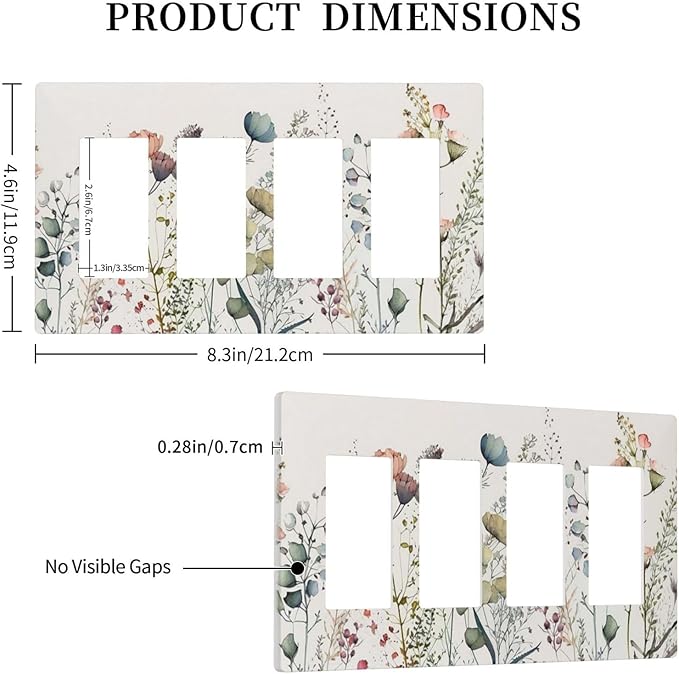 Beige Wild Flower Floral Blossom 4 Gang Quad Rocker Light Switch Cover Decorative Quadruple Device GFCI/Decorator Wall Plate Electric Faceplate Screwless