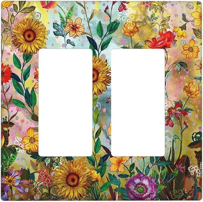 Fall Colorful Sunflower Floral Light Switch Plate Cover 2 Gang Double Rocker Wall Plates Electrical Faceplates Decorative GFCI Outlet Covers for Bedroom Bathroom Kitchen Art Decor