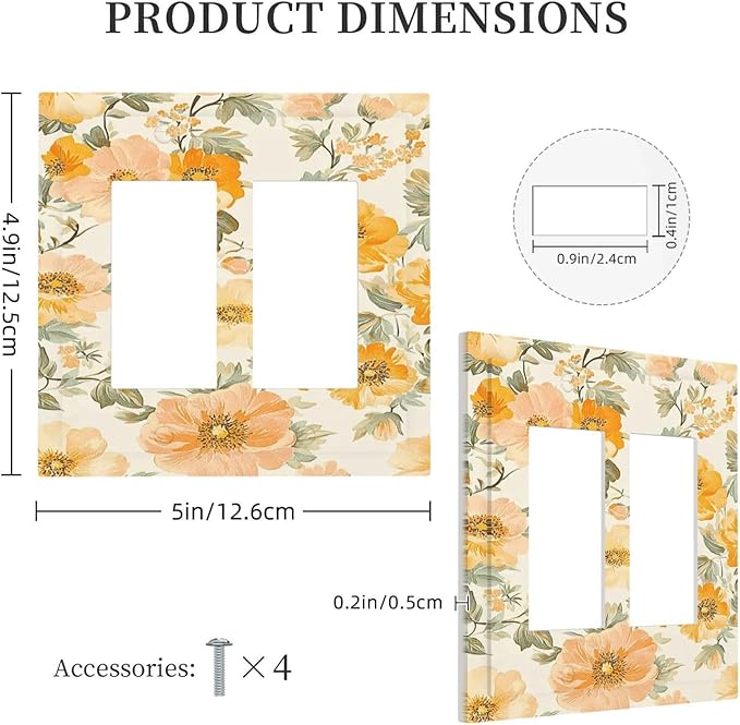 Decorative Outlet Covers Vintage Floral Pastel Flower Pattern 2 Gang Double Rocker Light Switch Cover Plate Electrical Switch Plate Cover Decorate GFCI Wall Plate for Bedroom Cabin Decor