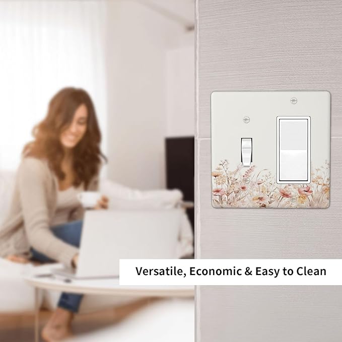 Outlet Covers Boho Floral Watercolor Flower Pattern 1 Toggle 1 Rocker Combo Light Switch Cover Plate Decorative Switch Plate Covers Electrical Wall Plate for living Room Home Decor