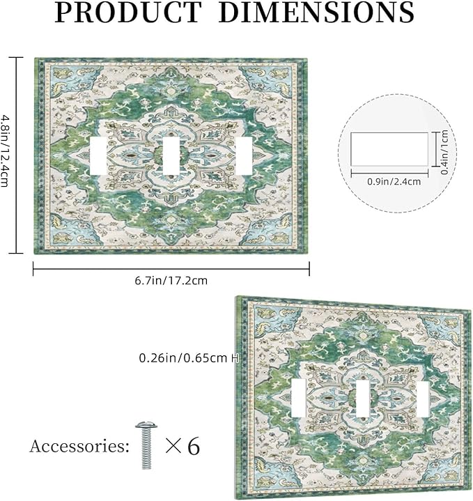 Sage Green Boho Vintage Floral Decorative Switch Plates 3 Gang Wall Plate Triple Toggle Light Switch Cover Faceplate Electrical Wall Panels for Bedroom Living Room Decor