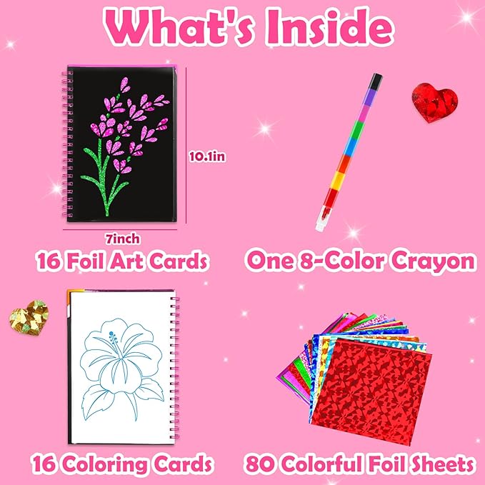 FUNNYB&G Foil Art Crafts for Kids Ages 4-8: Mother's Day 2026, Birthday Gift for Girls, Art and Crafts Supplies, Party Favors, Creative Toys for Girls 4 5 6 7 8 9 Years Old(Flower)