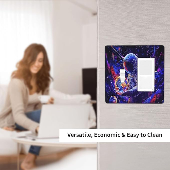 Astronaut Space Cool Galaxy Planet Outlet Covers 1 Toggle 1 Rocker Combination Decorative Wall Plate Electrical Switch Plates Light Switch Cover Plate for Kids Room Nursery Decor