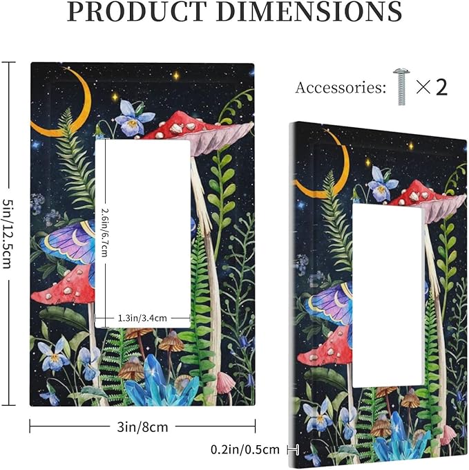 Gothic Moth Mushroom Starry Moon Night Butterfly Boho 1 Gang Single Decorator/Rocker Wall Plate Light Switches GFCI Electrical Device Face Switchplate Plug Cover for Dimmers, Receptacle, USB Outlet