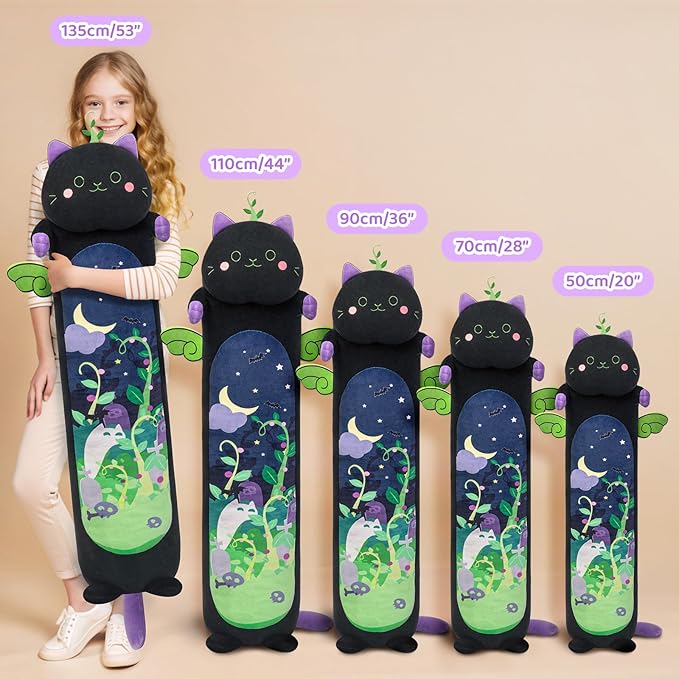 Mewaii Long Cat Plush 5 Sizes, 120% Extra Filling Giant Plushness Kids Body Pillow, Kawaii Cute Black Cat Stuffed Animals Plushies, Big Long Body Pillow Black Cat Plush Gift for Girls 36”