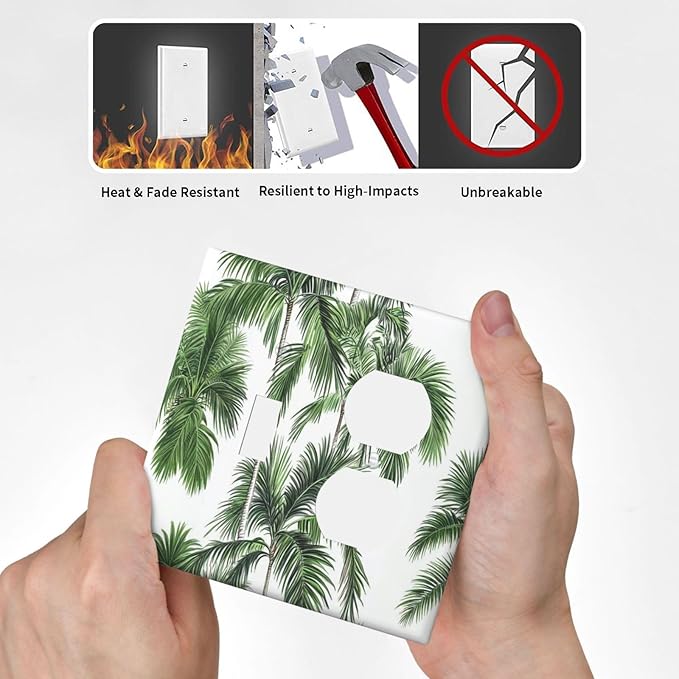 Wallplates Palm Trees Tropical Green Plant Palm Leaf 1 Toggle 1 Duplex Switch Plate Electrical Gfci Faceplate Decorative Light Switch Covers For Bed Room Bathroom Decor