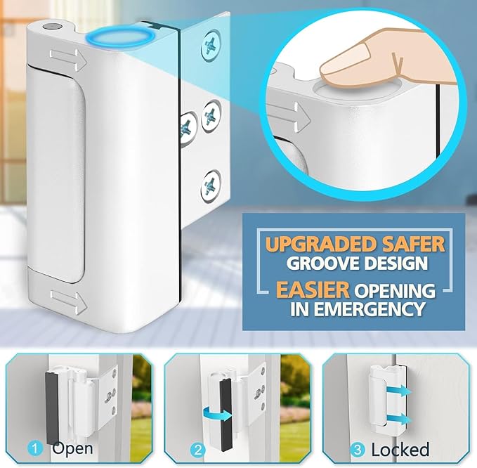 Home Security Door Locks for Front Door Child Safety Lock, Door Reinforcement Lock Kids Safety Door Latches for Top of Door Flip Extra Lock Withstand 800 Lbs, Night Guardian for Inward Swinging Doors