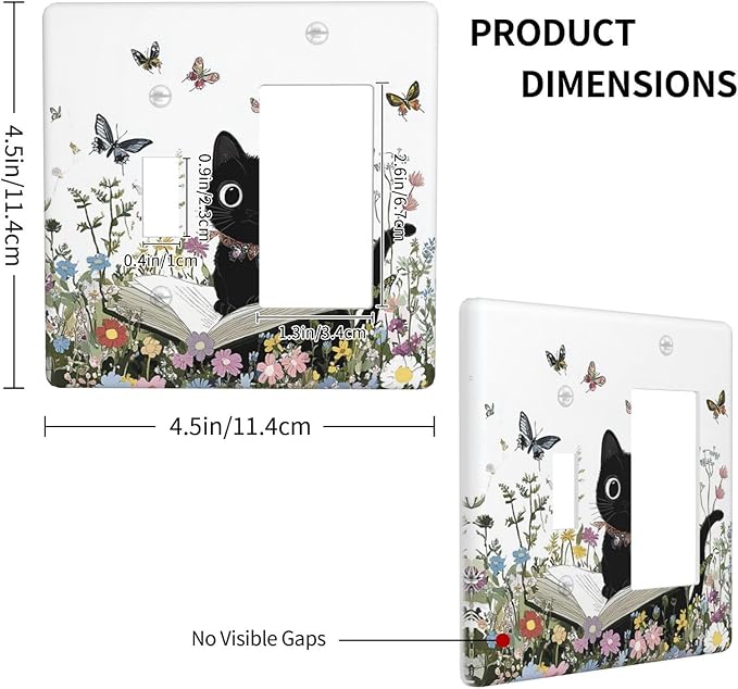 Outlet Covers Cute Cat Wildflowers Boho Flowers Floral 1 Toggle 1 Rocker Combination Decorative Wall Plate Electrical Switch Plates Light Switch Cover Plate For Nursery Kids Room Decor