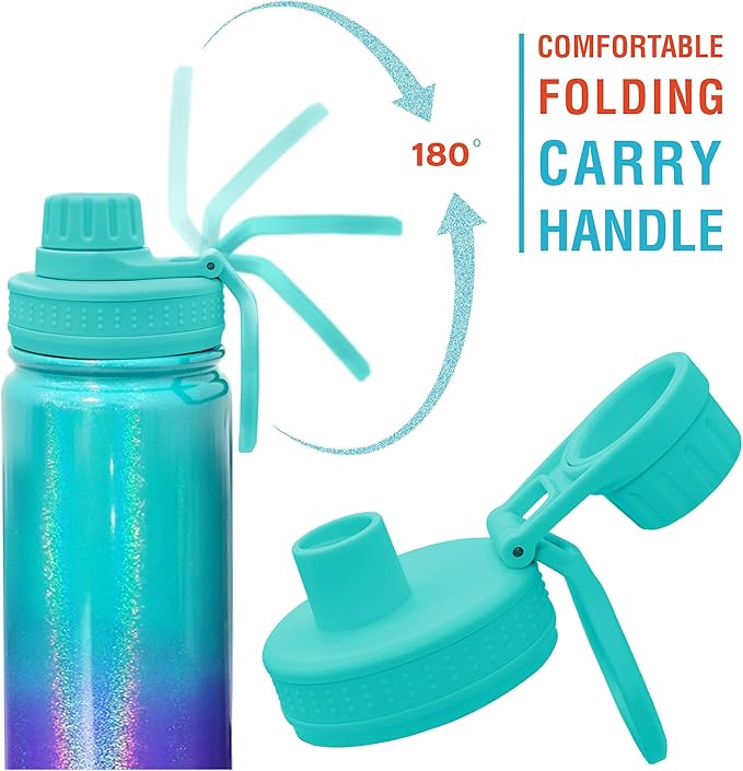 CHILLOUT LIFE 22 oz Kids Insulated Water Bottle for School with Leakproof Spout Lid and Cute Waterproof Stickers, Personalized Stainless Steel Thermos Flask Metal Water Bottle, Mermaid Sparkle