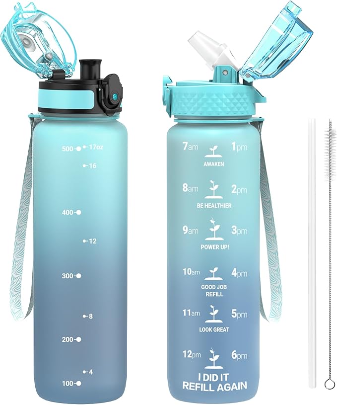 OLDLEY Kids Water Bottle for School, 17 oz (2 lids) BPA-Free Reusable Leak-proof Durable Tritan Plastic Water Bottles with Straw & Chug Lids, Anti-dust Spout Cover (Bluenavy)