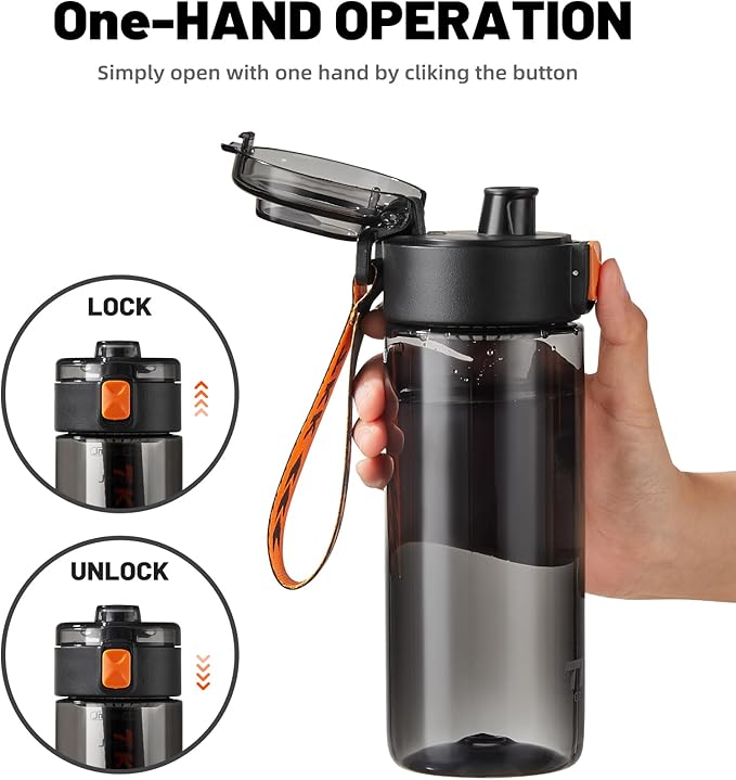 TKK Sports Water Bottle, 17oz Tritan Kid Jug with Leak Proof Lid & Handle Strap & Built-In Infuser - BPA-Free, Easy-Clean Design for Gym, Office & Outdoor Travel, Black