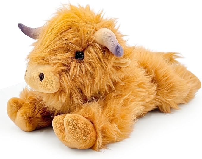 Highland Cow Microwavable Stuffed Animal – 1.5 lb Unscented Heating Pad Plush, Soft Cozy Cute Cow Toy for Relaxation and Comfort, Gift for Women, Girls, Adults & Kids by Happy Fuel