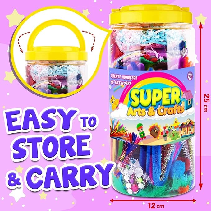 FUNZBO Arts and Crafts Supplies for Kids - Kindergarten School Craft Kit with Glitter Glue Stick, Glue, Pipe Cleaners Craft and Kids' Scissor, Birthday Gifts for Toddler Girls Boys Age 4+