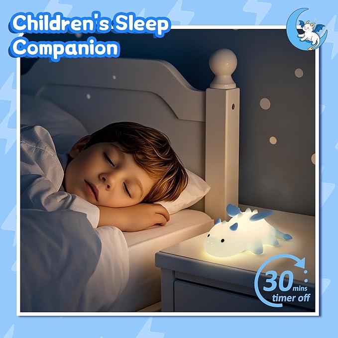 Attivolife Dragon Night Light for Kids, Cute Soft Silicone Touch Lamp with 8 Color & Dimmable & Timer, Portable Nursery Bedroom Bedside Decor LED Light, Birthday Xmas Gifts for Baby Toddler Boy Girl