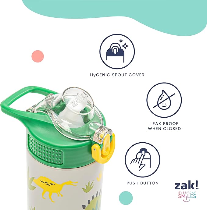 Zak Designs Disney Princess Kids Water Bottle For School or Travel, 14oz Stainless Steel Water Bottle With Straw, Handle, and Leak-Proof, Pop-Up Spout Cover (Ariel, Moana, Snow White, Tiana)