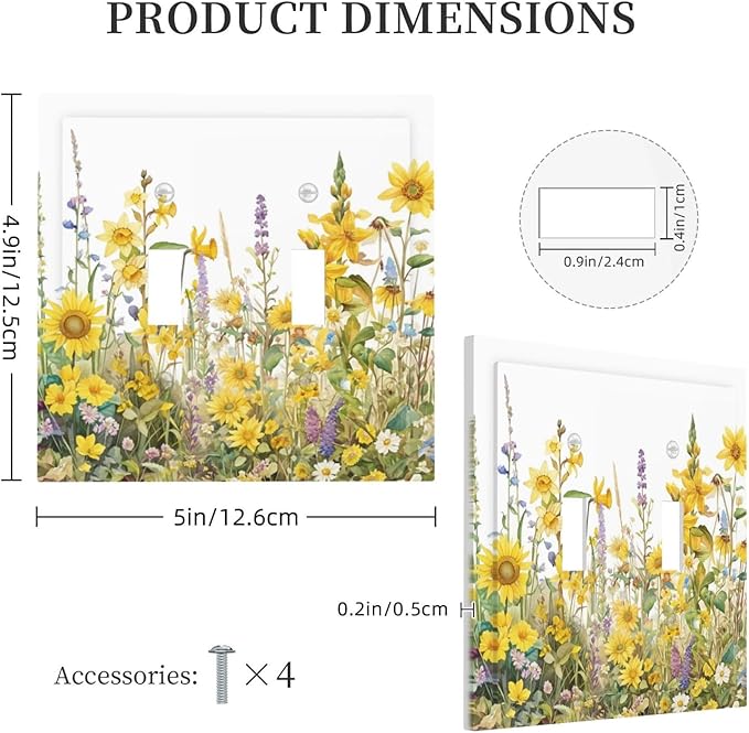 Wildflowers Sunflower Lavender Daisy Floral Decorative Switch Plates 2 Gang Double Toggle Outlet Light Switch Cover Wall Plate Electrical Faceplate for Bedroom Living Room Decor