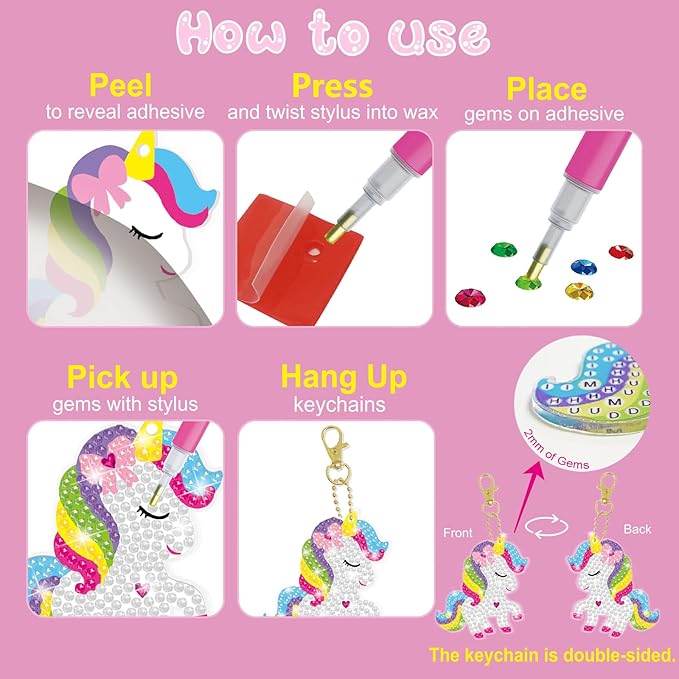 BANBBUR Arts and Crafts for Kids Ages 8-12,5PCS Double Sided Diamond Art Keychains,5D Gem Art for Kids Ages 4-8 Girls Birthday Gifts, BAKY5