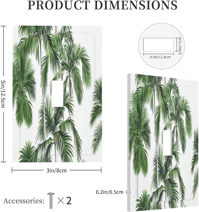 Decorative Light Switch Cover Palm Trees Tropical Green Plant Palm Leaf 1 Gang Single Toggle Device Electrical Faceplate Switchplates Decorator Outlet Wall Plate For Bed Room Bathroom