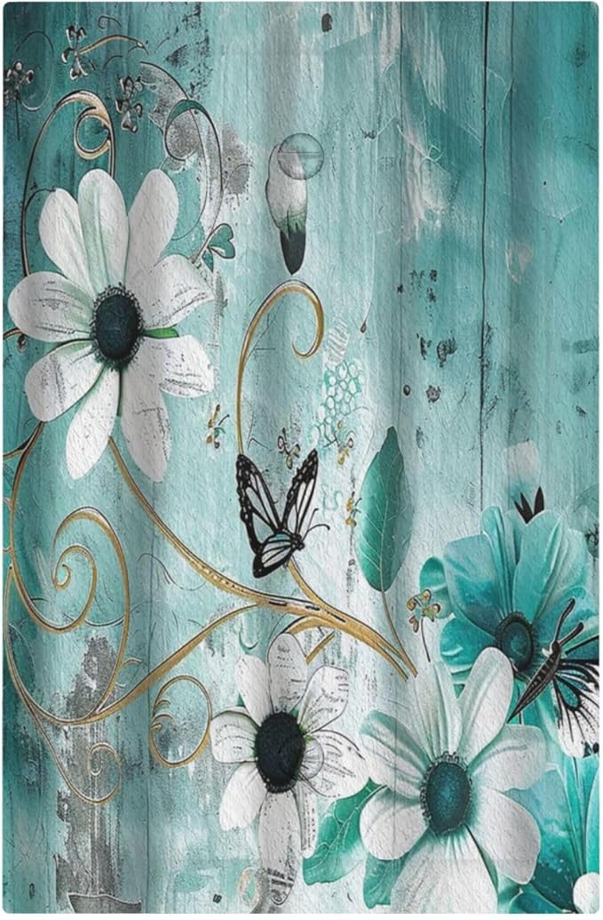 Decorative Switch Plate Covers Turquoise Flowers and Butterflies Rustic Teal White Floral 1 Gang No Device Light Switch Cover Plate Blank Wall Plate Cover Switchplate Electrical Faceplate