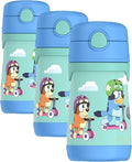 Thermos Baby 10 oz. Stainless Steel Bottle with pop-up straw, Bluey (Pack of 3)