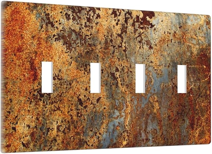 Rust Old Rusty Copper Rustic 4 Gang Quad Toggle Device Light Switch Cover Decorative Wall Plate Decorative Electrical Faceplate Outlet Cover
