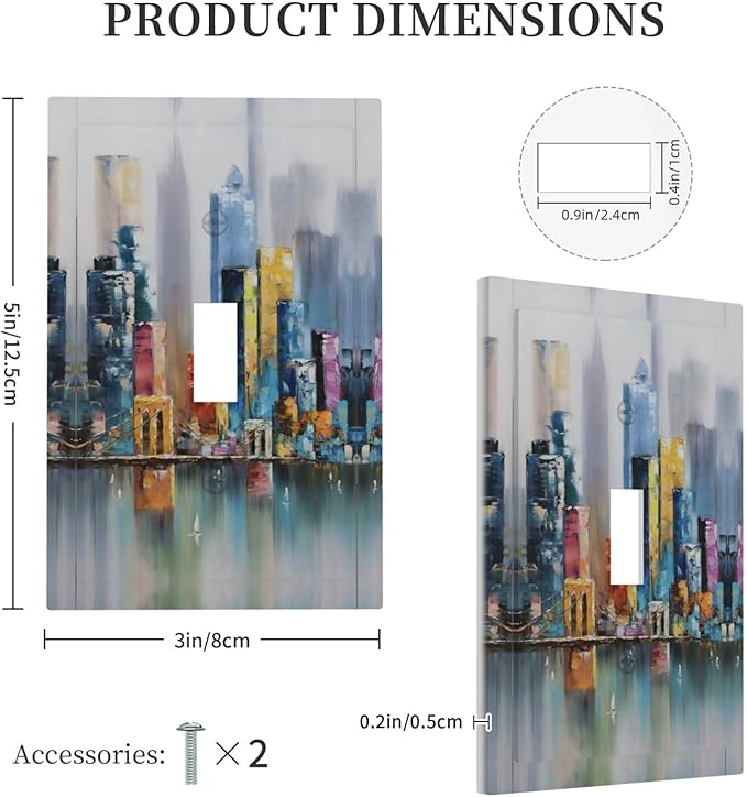 Colorful Nyc Skyline Textured Modern Abstract Decorative Light Switch Cover 1 Gang Single Toggle Device Electrical Faceplate Switchplates Decorator Outlet Wall Plate for Bedroom Living Room Decor