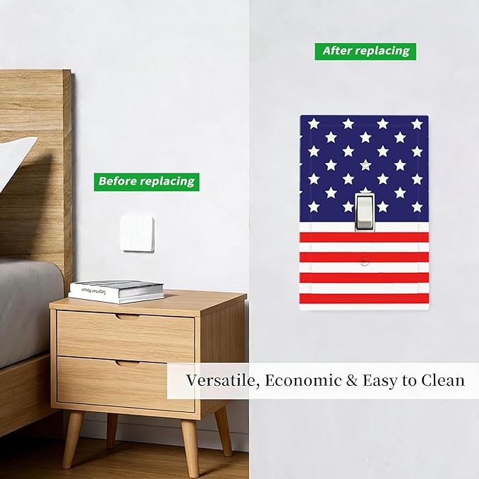 American Flag 1-Gang Toggle Light Switch Plate, Patriotic Stars & Stripes 4th of July USA Pride Decorative Wall Plate for Holiday Decor