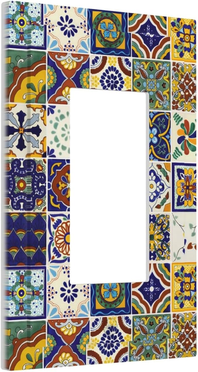 Yellow Mexican Moroccan Sun Tile 1 Gang Decorator Light Switch Cover Single GFCI/Rocker Outlet Switch Wall Plate for Dimmer,USB Outlet Mid Size